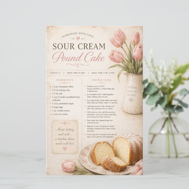 Sour Cream Pound Cake Recept, Rosa Tulpaner Rustik (Stående Fram)