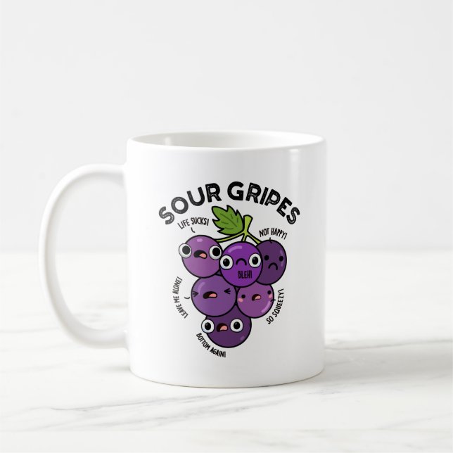 Sour Gripes Funny Fruit Grape Pun Kaffemugg (Vänster)