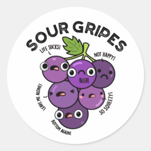 Sour Gripes Funny Fruit Grape Pun Runt Klistermärke