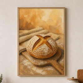 Sourdough Boule på en träskiva Vattenfärg Poster