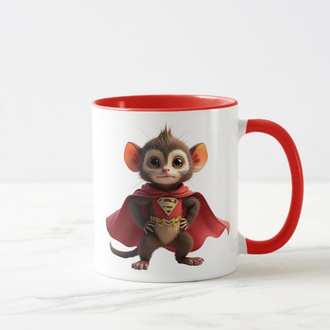 Souris super-héros avec cape rouge et costume. mugg (Höger)