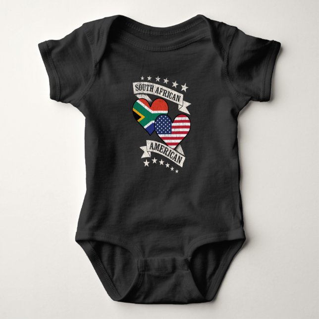 South African American Heart Flaggor South Afrika  T Shirt (Framsida)