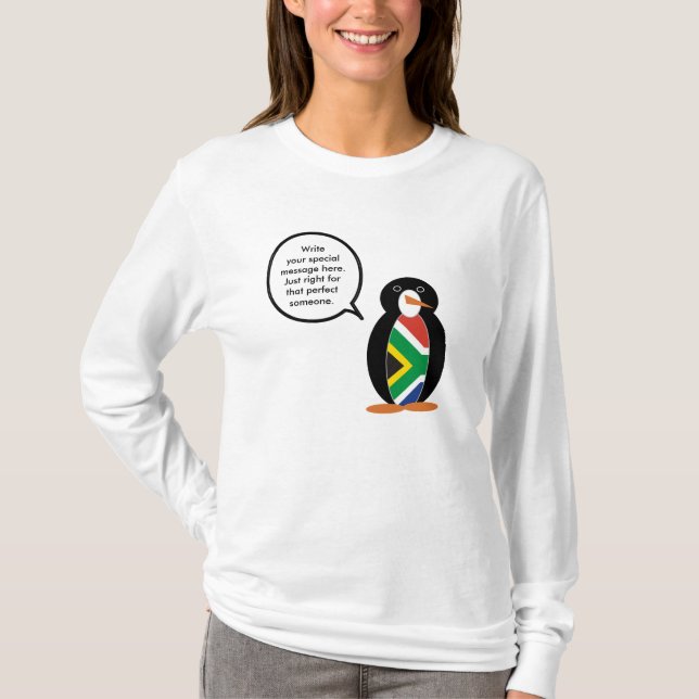 South African Talking Ms. Penguin Personalize Text T Shirt (Framsida)