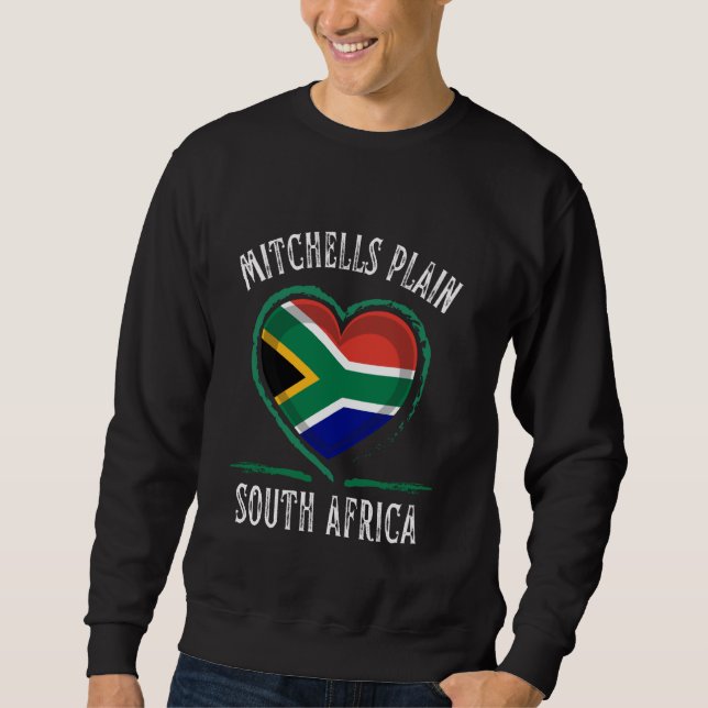 South Afrika Flagga Heart Mitchells Plain City Lång Ärmad Tröja (Framsida)