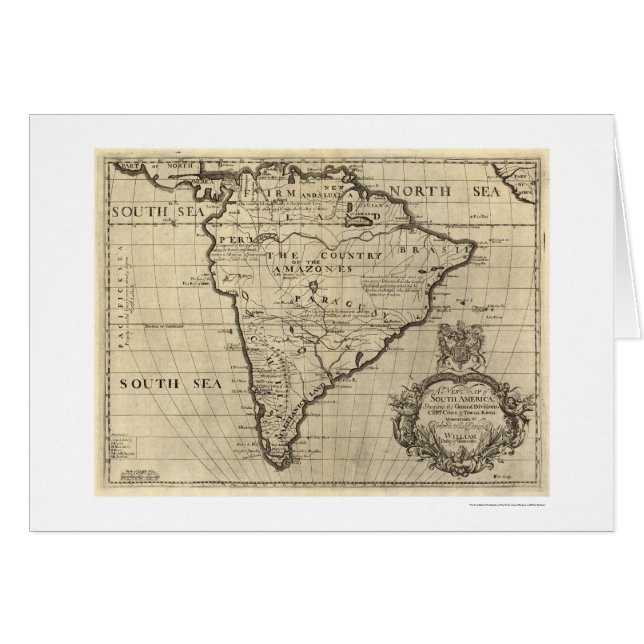 South America karta 1700 Hälsningskort (Framsidan Horizontal)