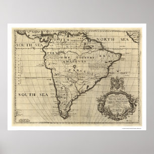 South America karta 1700 Poster