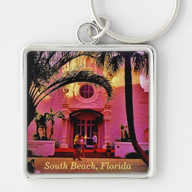 South Beach, Florida Fyrkantig Silverfärgad Nyckelring (Framsidan)
