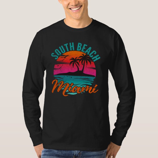 South Beach Florida Miami Sunset Retro Vacation T Shirt (Framsida)