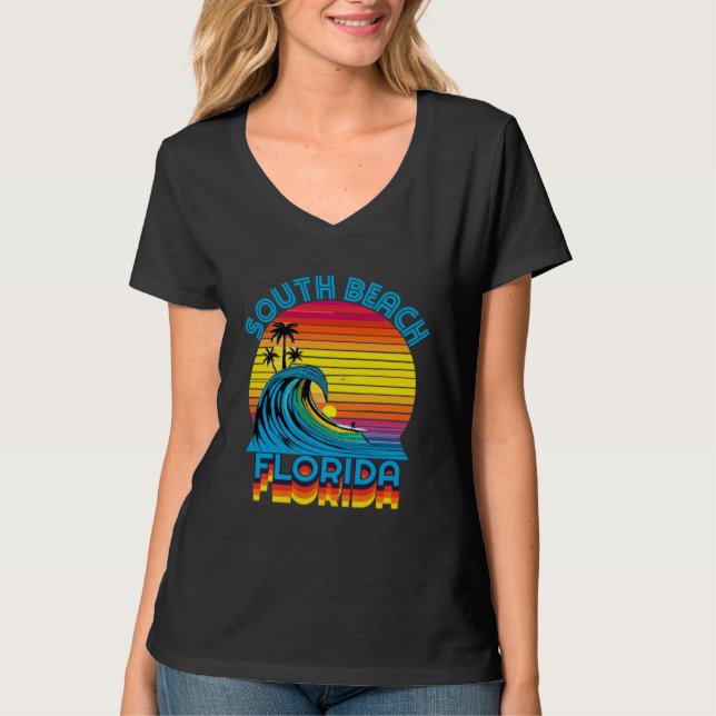 South Beach Florida Retro Throwback Surf & Beach S T Shirt (Framsida)