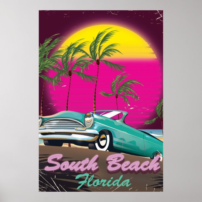 South Beach Florida vintage reseskylt Poster (Framsidan)