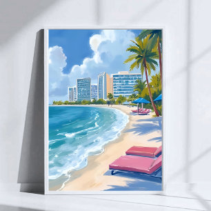 South Beach Miami Florida Akvarellmålning Poster