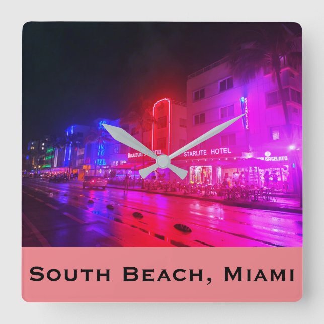 South Beach, Miami, Florida Art Deco Fyrkantig Klocka (Framsida)