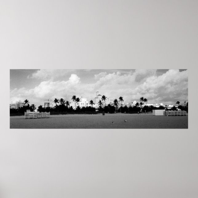 South Beach Miami, Florida Black/White Panorama Poster (Framsidan)