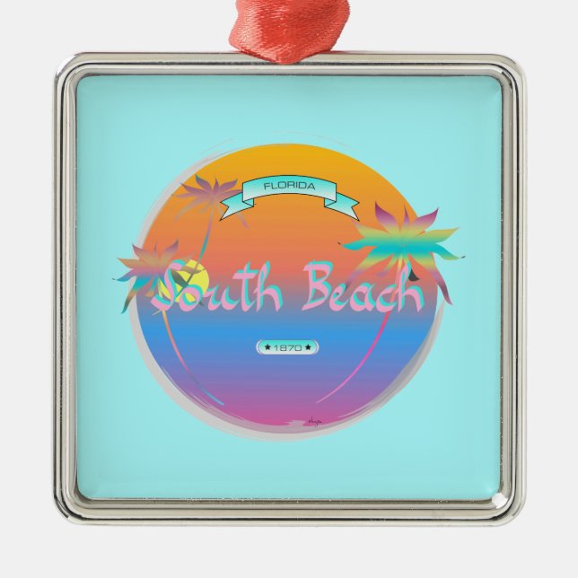 South Beach, Miami, Florida med Handflatan Julgransprydnad Metall (Framsidan)