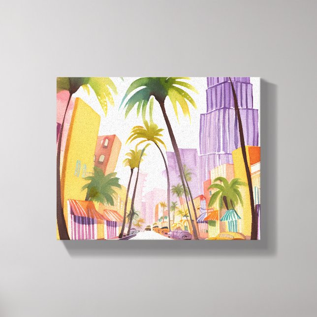 South Beach Summer | Miami Street Watercolor Canvastryck (Framsida)