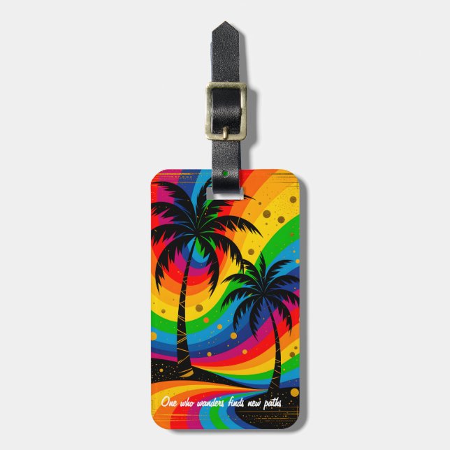 [South Beach Vibes]  Colorful Tropical Palm Tree Bagagebricka (Vertikal Framsida)