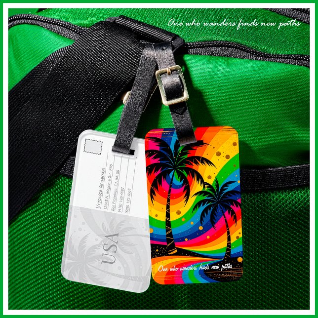 [South Beach Vibes]  Färgglad Tropisk Palmltree Bagagebricka (Custom Luggage Tag)