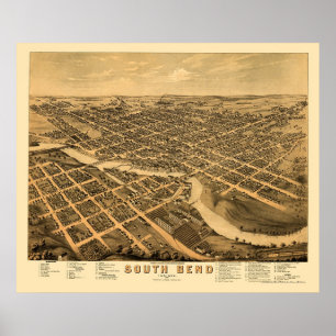 South Bend I den panorama- kartan - 1874 Poster