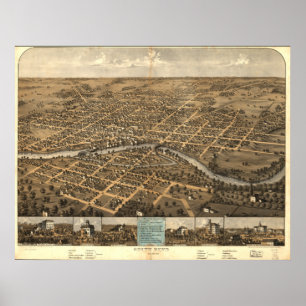 South Bend Indiana 1866 Antique Panoramic Karta Poster