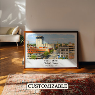 South Bend Indiana Affisch, Akvarell, Anpassad Poster