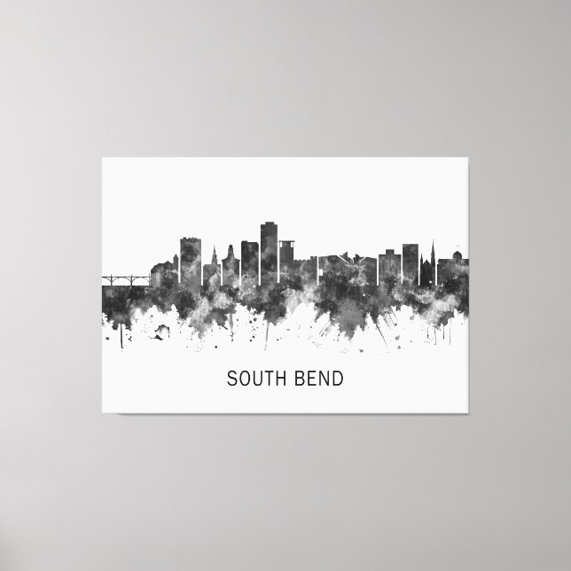 South Bend Indiana Skyline BW Canvastryck (Framsida)