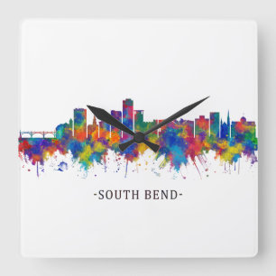 South Bend Indiana Skyline Fyrkantig Klocka