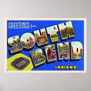 South Bend Indiana Vintage Large Brev vykort Poster