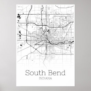 South Bend Karta - Indiana - City Karta Poster