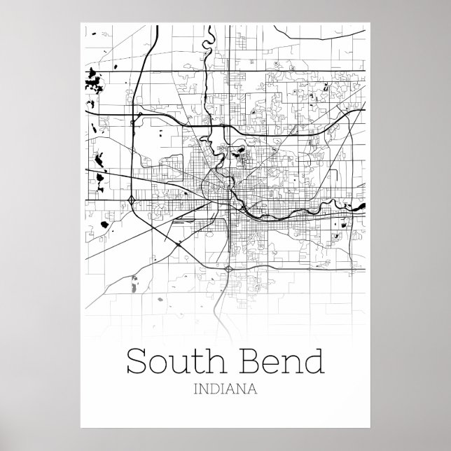 South Bend Karta - Indiana - City Karta Poster (Framsidan)