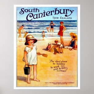 South Canterbury, Nya Zeeland, människor på strand Poster