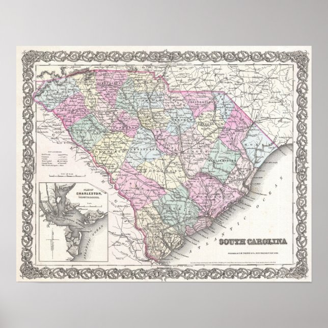 South Carolina Antique Karta Poster (Framsidan)