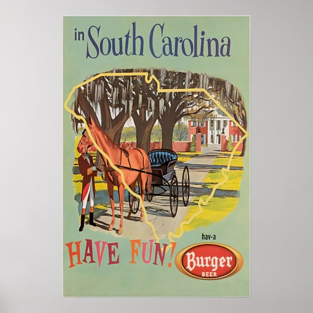 South Carolina Art Print Burger Beer Travel Poster (Framsidan)
