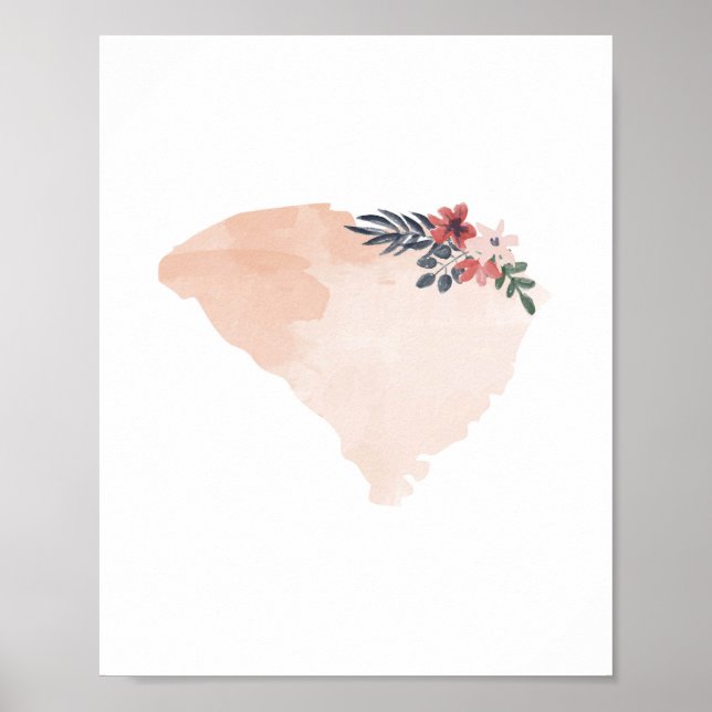 South Carolina Blommigt Watercolor State Poster (Framsidan)