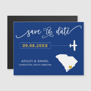 South Carolina Bröllop spara datum Card, Karta Magnetisk Inbjudningskort