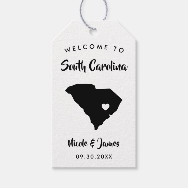 South Carolina Bröllop Welcome Bag Märkre, Karta Presentetikett (Framsidan)