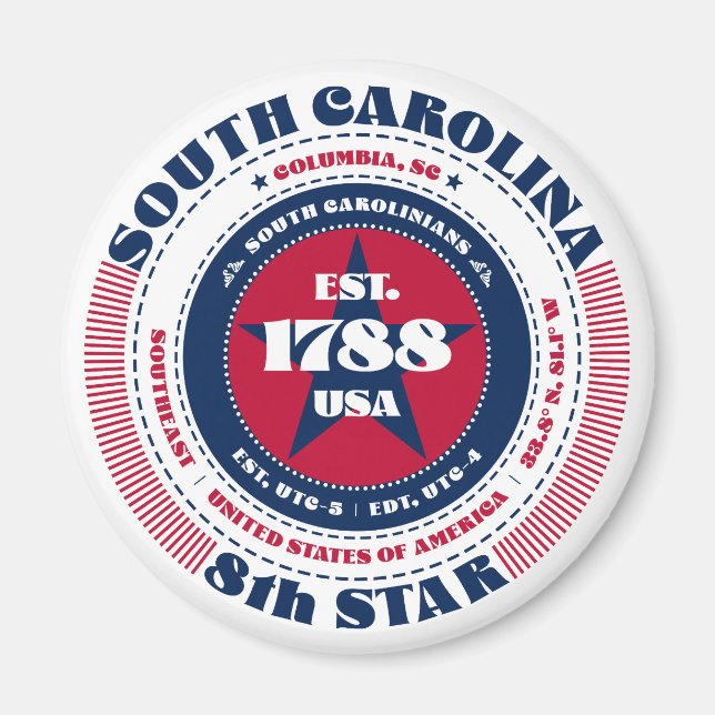 South Carolina Circle Typography Souvenir Magnet (Framsidan)