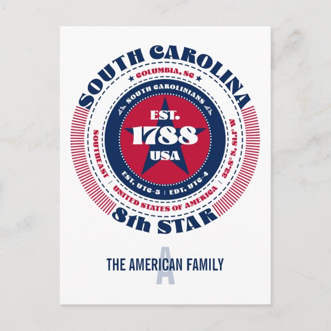 South Carolina, Colombia, SC, Patriotic, Monogram Vykort (Framsida)