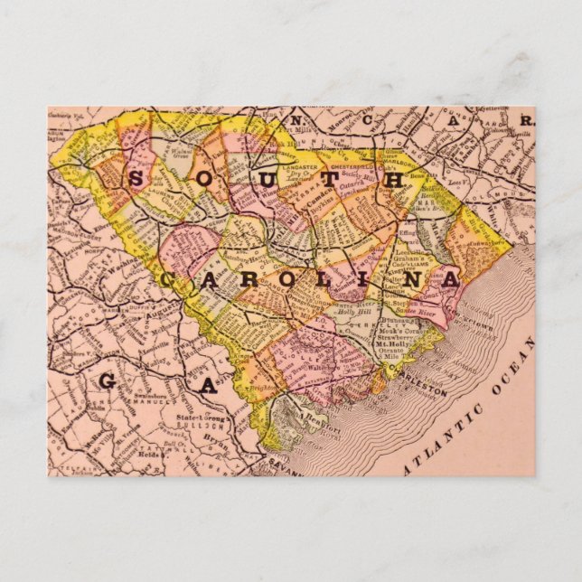 South Carolina Colorful Map Postcard Vykort (Framsida)