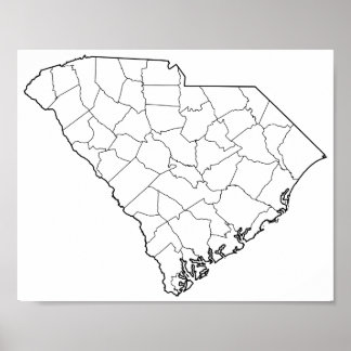 South Carolina Countys Blank Outline Karta Poster
