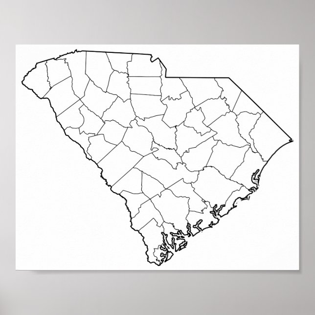 South Carolina Countys Blank Outline Karta Poster (Framsidan)