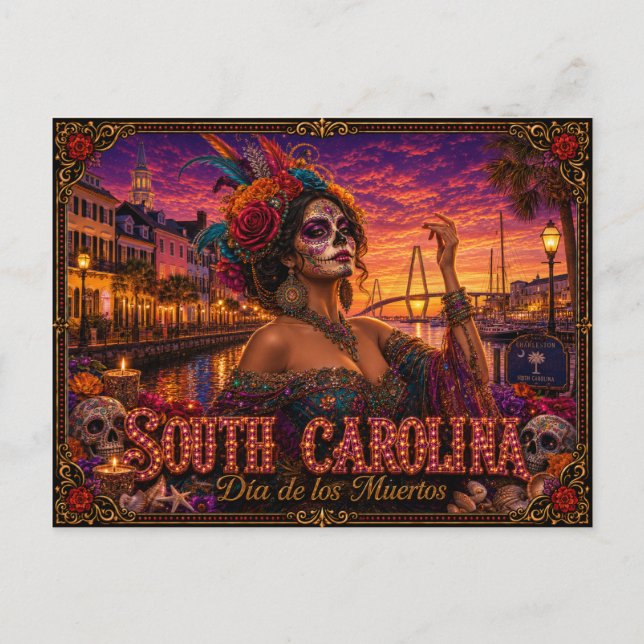 South Carolina Día de los Muertos Retro Vykort (Framsida)