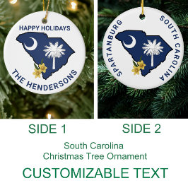 South Carolina Flagga & Flower Gult Jessamine Julgransprydnad Keramik
