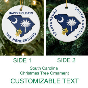 South Carolina Flagga & Flower Gult Jessamine Julgransprydnad Keramik