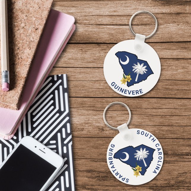 South Carolina Flagga & Flower Gult Jessamine Nyckelring (Skapare uppladdad)