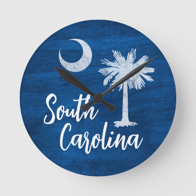 South Carolina Flagga med Palmetto Träd Blue Rund Klocka (Framsida)
