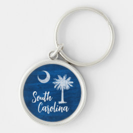 South Carolina Flagga med Palmetto Träd Blue Rund Silverfärgad Nyckelring