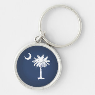 South Carolina flagga Rund Silverfärgad Nyckelring