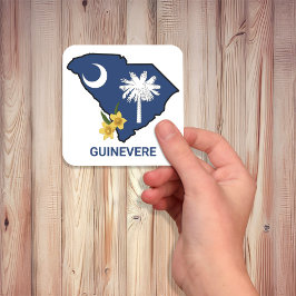 South Carolina Flagga State Flower Gult Jessamine Fyrkantigt Klistermärke