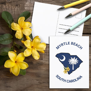 South Carolina Flagga State Flower Gult Jessamine Vykort