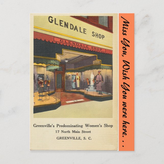 South Carolina, Glendale Shop, Greenville Vykort (Framsida)